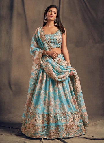Festive Wear Floral Printed Khadi Organza Women Lehenga Choli